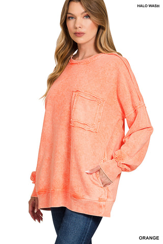 Halo Washed French Terry Exposed-Seam Sweatshirt