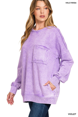 Halo Washed French Terry Exposed-Seam Sweatshirt