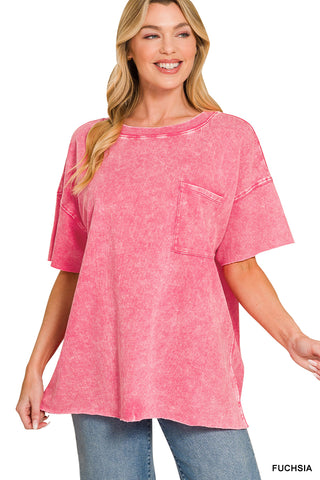 French Terry Washed Drop Shoulder Raw Edge Top