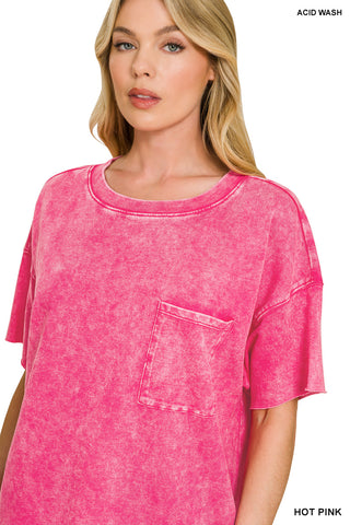 French Terry Washed Drop Shoulder Raw Edge Top