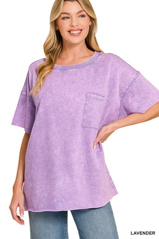 French Terry Washed Drop Shoulder Raw Edge Top
