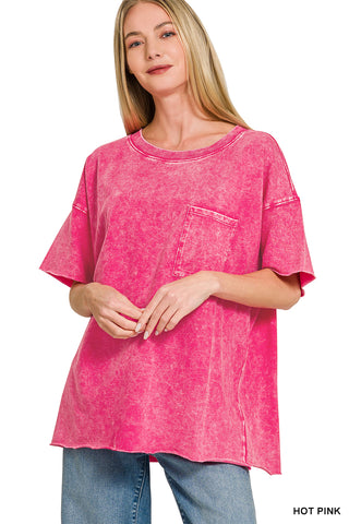French Terry Washed Drop Shoulder Raw Edge Top