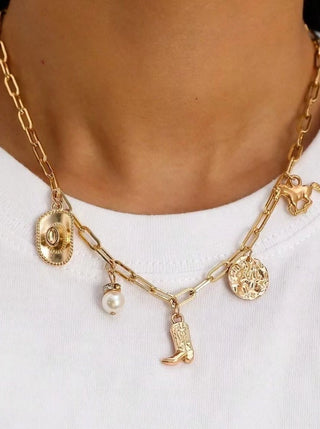 Western Boot Star Hat Horseshoe Charm Necklace