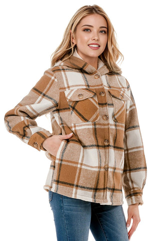 Fur Lined Winter Plaid Shacket with Hoodie