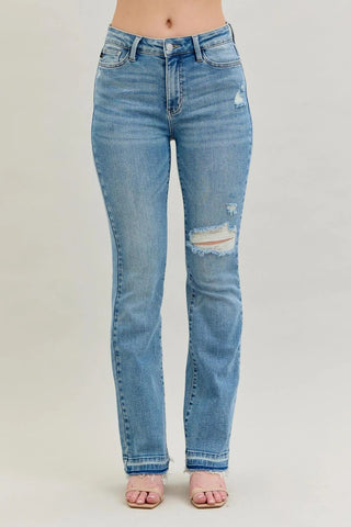 Judy Blue Mid Rise Destroy & Release Hem Bootcut Jeans image 0