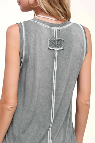 V-Neck Raw Edge Tank Top
