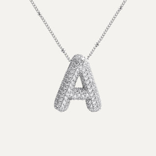 Silver Rhinestone Initial Necklace - A image