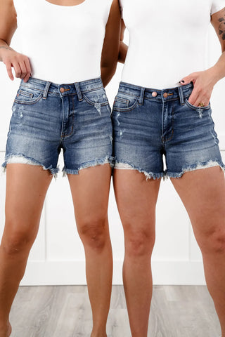 Judy Blue Medium Wash Two Button Distressed Dad Shorts image 1