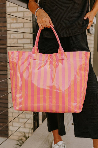 Large Striped Vinyl Tote Bags