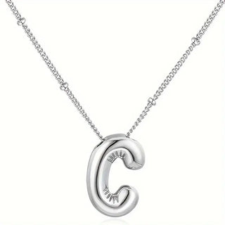 Silver Initial Bubble Necklace - C image