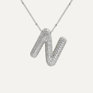 Silver Rhinestone Initial Necklace - N image