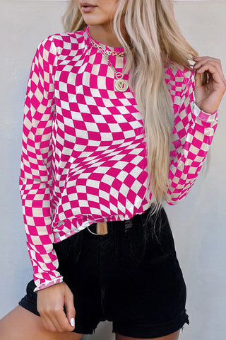 Checkered Mesh Long Sleeve Tops image 2