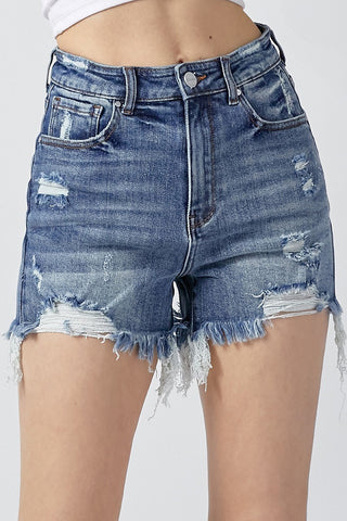 Risen High Rise Distressed Shorts image 0