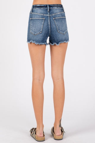 Destiny High Rise Stretch Patched Shorts w/ Frayed Hem image 1
