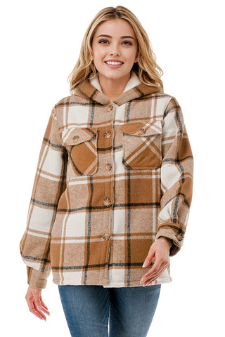 Fur Lined Winter Plaid Shacket with Hoodie