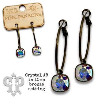 Austrian Square Crystal on Medium Hoop Earring